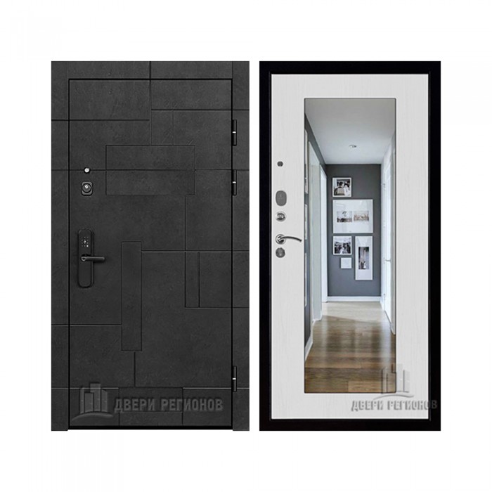 Флагман Доминион, цвет Бетон черный, панель - Зеркало maxi цвет Белый сандал