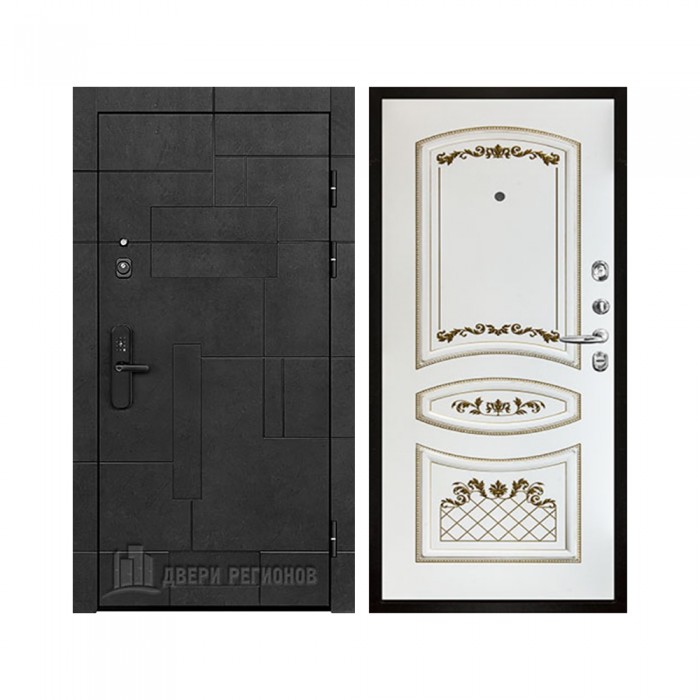 Флагман Доминион, цвет Бетон черный, панель - Алина цвет Эмаль белая/Патина золото