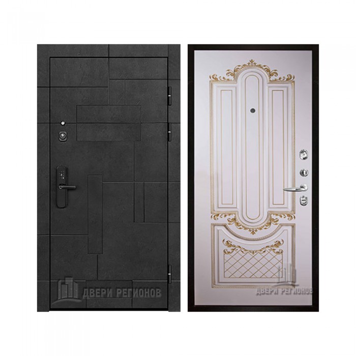 Флагман Доминион, цвет Бетон черный, панель - Александрия цвет Эмаль слоновая кость/Патина золото