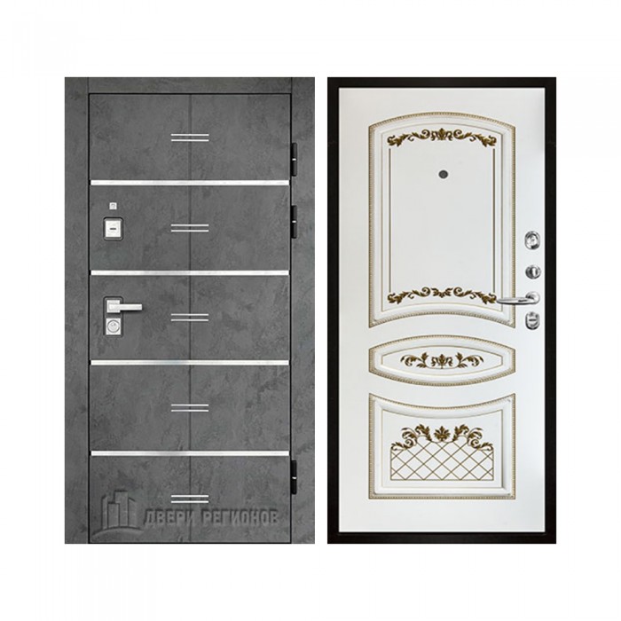 Флагман Z, цвет Бетон графит, панель - Алина цвет Эмаль белая/Патина золото