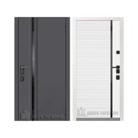 Уличная Обсидиан Термо, цвет Серая эмаль, вставка черное стекло, панель - Обсидиан Термо цвет Эмаль белая, вставка черное стекло