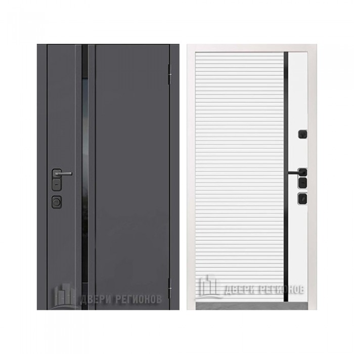 Уличная Обсидиан Термо, цвет Серая эмаль, вставка черное стекло, панель - Обсидиан Термо цвет Эмаль белая, вставка черное стекло