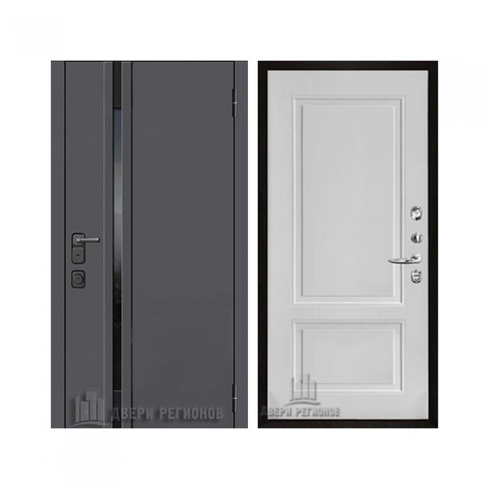 Уличная Обсидиан Термо, цвет Серая эмаль, вставка черное стекло, панель - lana (Лана) цвет Белый снег soft