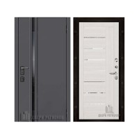 Уличная Обсидиан Термо, цвет Серая эмаль, вставка черное стекло, панель - light 2110 (зеркало) цвет Капучино велюр