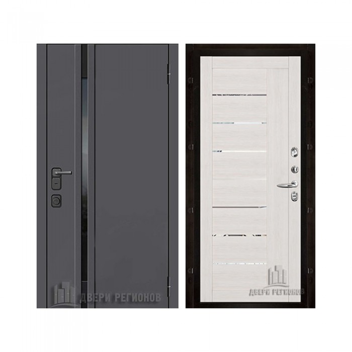 Уличная Обсидиан Термо, цвет Серая эмаль, вставка черное стекло, панель - light 2110 (зеркало) цвет Капучино велюр