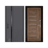 Уличная Обсидиан Термо, цвет Серая эмаль, вставка черное стекло, панель - light 2110 (зеркало) цвет Серый велюр