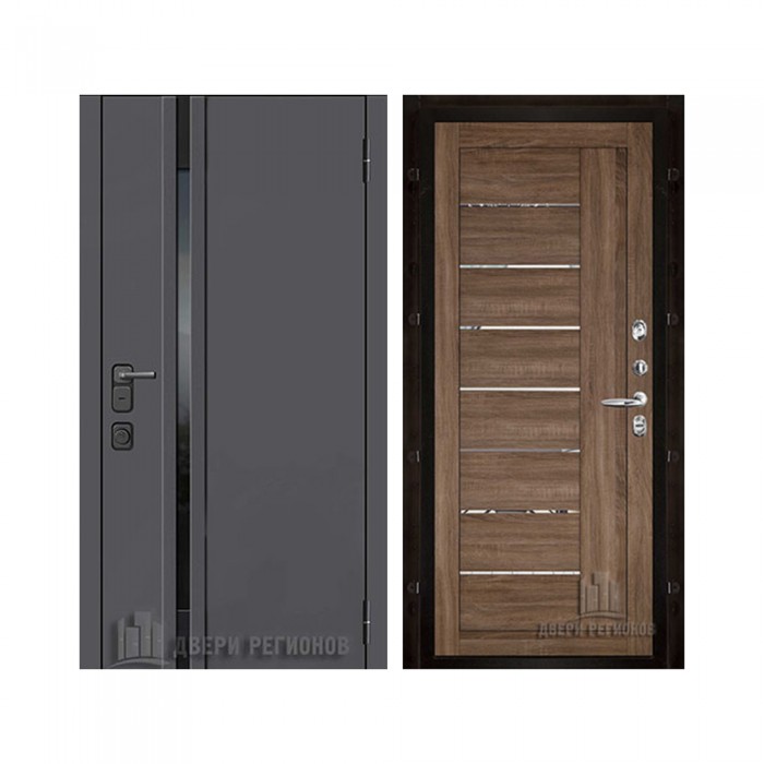 Уличная Обсидиан Термо, цвет Серая эмаль, вставка черное стекло, панель - light 2110 (зеркало) цвет Серый велюр