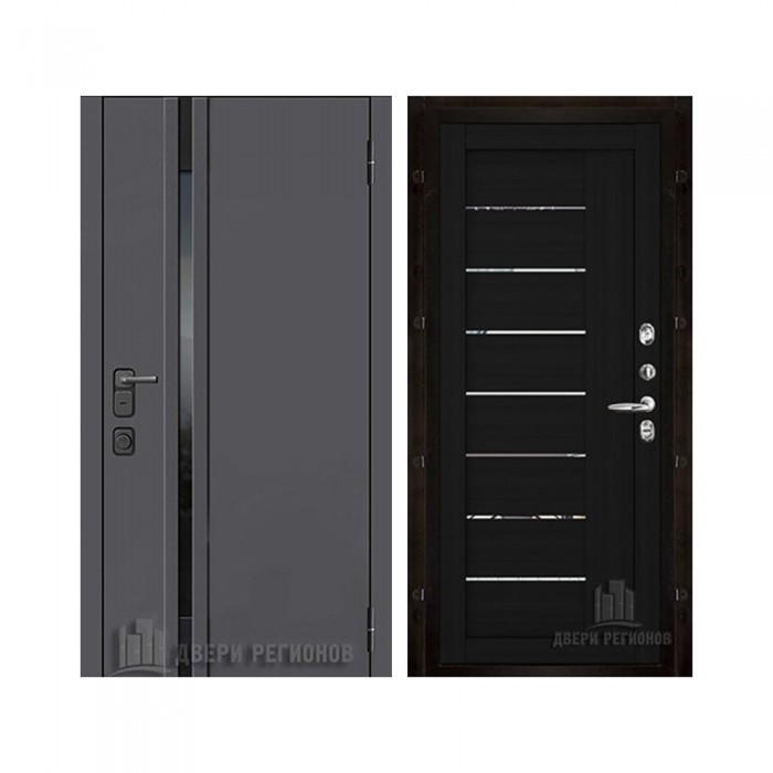 Уличная Обсидиан Термо, цвет Серая эмаль, вставка черное стекло, панель - light 2110 (зеркало) цвет Шоко велюр