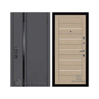 Уличная Обсидиан Термо, цвет Серая эмаль, вставка черное стекло, панель - light 2127 цвет Кремовый soft