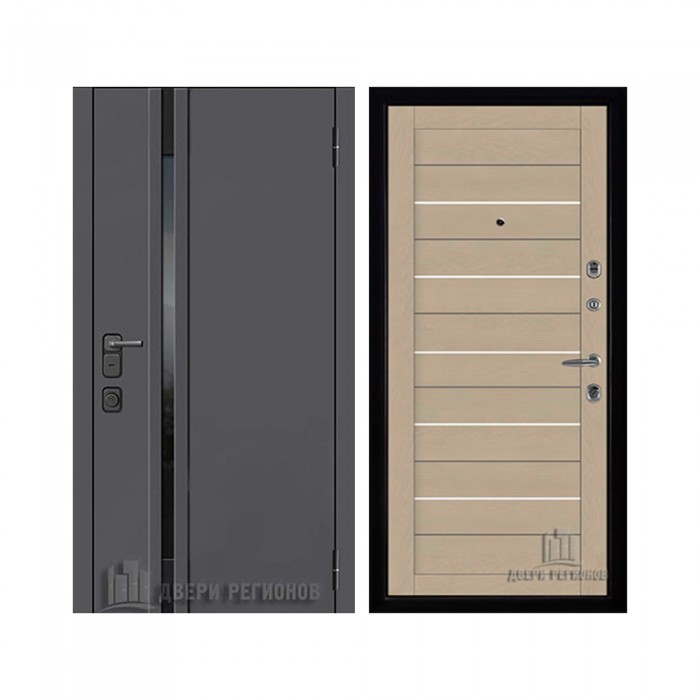 Уличная Обсидиан Термо, цвет Серая эмаль, вставка черное стекло, панель - light 2127 цвет Кремовый soft