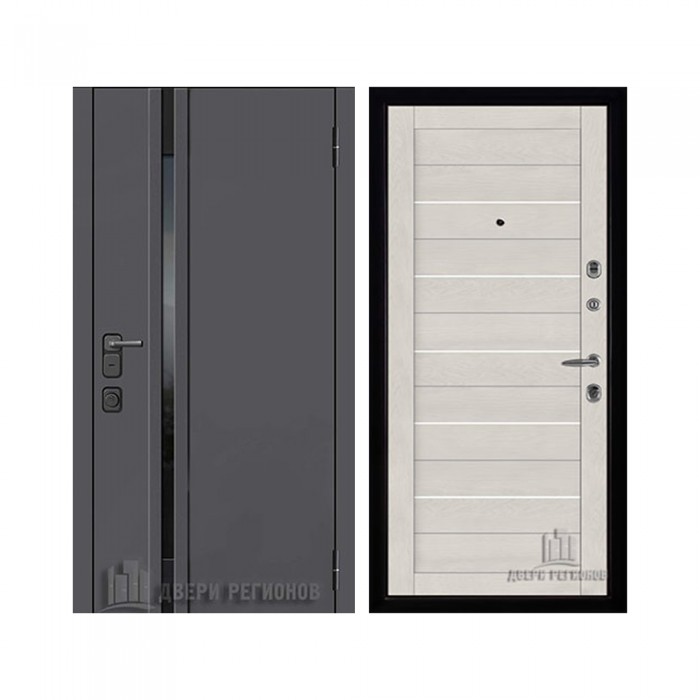 Уличная Обсидиан Термо, цвет Серая эмаль, вставка черное стекло, панель - light 2127 цвет Бьянка soft