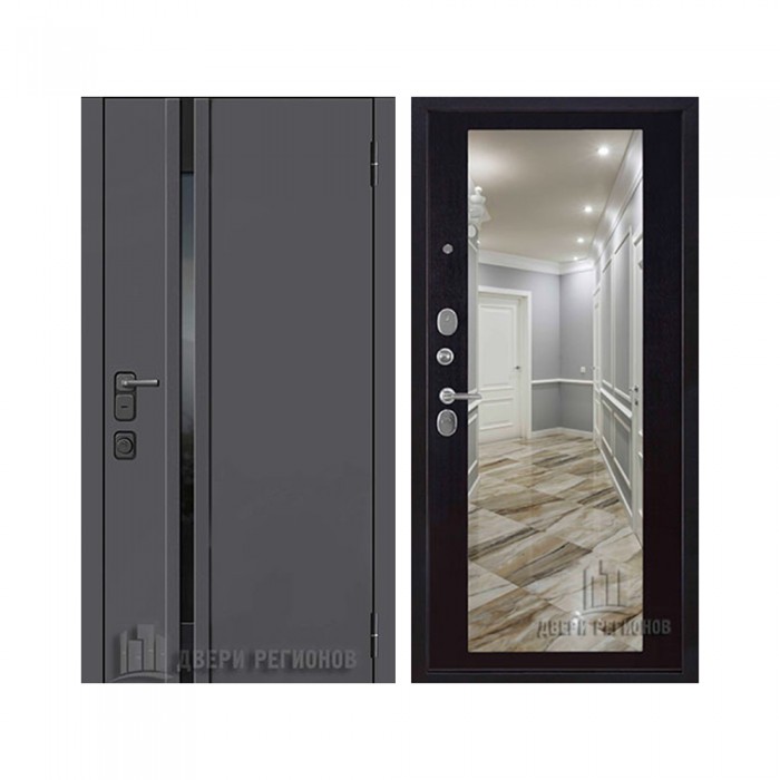 Уличная Обсидиан Термо, цвет Серая эмаль, вставка черное стекло, панель - Зеркало maxi цвет Венге