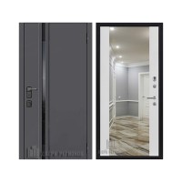 Уличная Обсидиан Термо, цвет Серая эмаль, вставка черное стекло, панель - Зеркало infinity цвет Белый