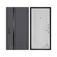 Уличная Обсидиан Термо, цвет Серая эмаль, вставка черное стекло, панель - Турин цвет Эмаль белая