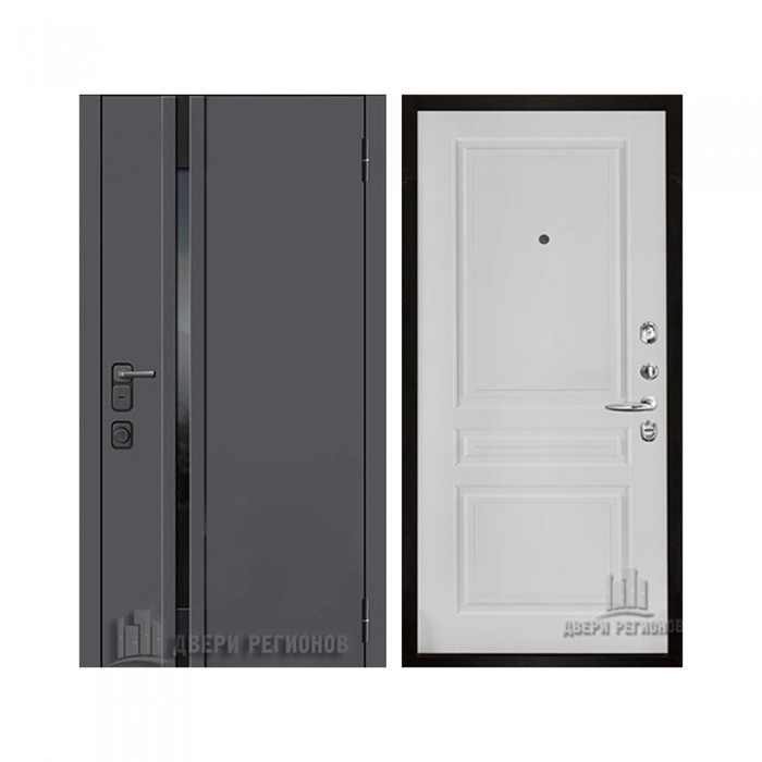 Уличная Обсидиан Термо, цвет Серая эмаль, вставка черное стекло, панель - Турин цвет Эмаль белая