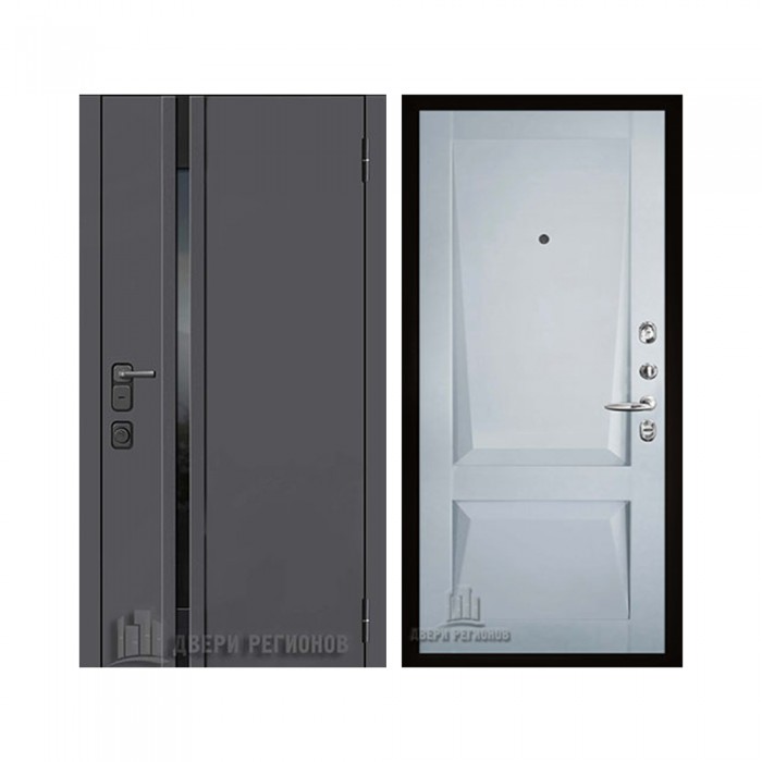 Уличная Обсидиан Термо, цвет Серая эмаль, вставка черное стекло, панель - perfecto цвет Светло-серый бархат