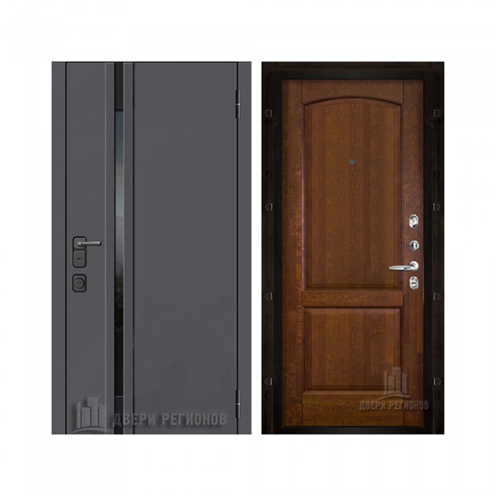 Уличная Обсидиан Термо, цвет Серая эмаль, вставка черное стекло, панель - Фоборг цвет Античный орех