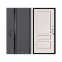 Уличная Обсидиан Термо, цвет Серая эмаль, вставка черное стекло, панель - Вена цвет Белая патина