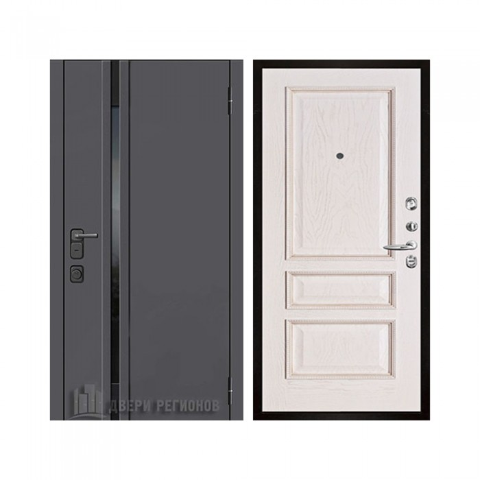 Уличная Обсидиан Термо, цвет Серая эмаль, вставка черное стекло, панель - Вена цвет Белая патина