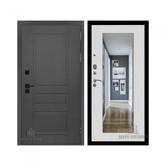 Взломостойкая SOLID, цвет cерый нубук soft, панель - Зеркало maxi цвет Белый сандал