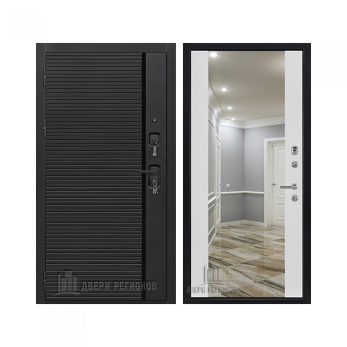 Президент Стайл зеркало, цвет Чёрная Мягкая Шагрень, панель - Зеркало infinity цвет Белый