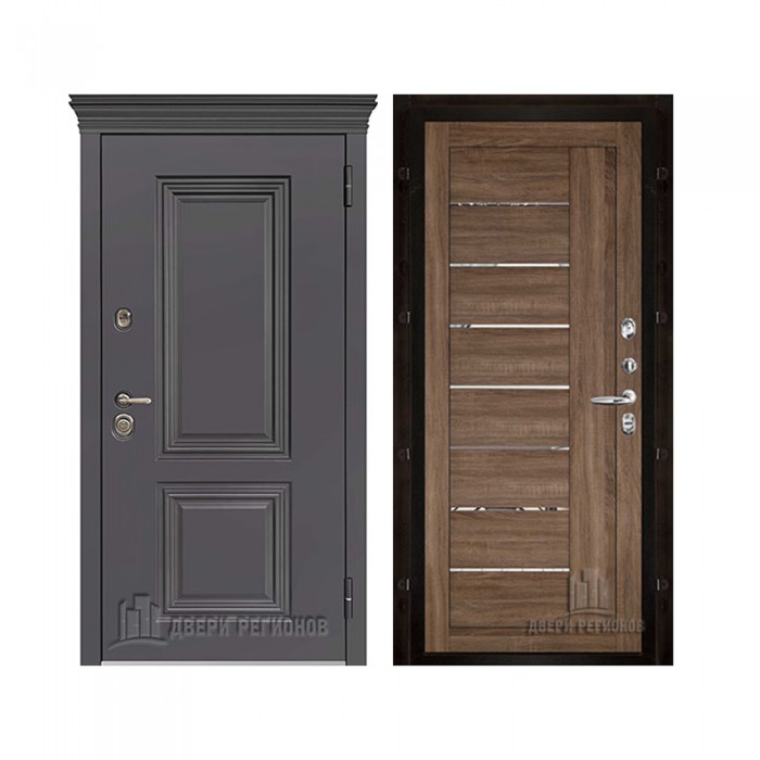 Уличная Гранит Термо, цвет Горький шоколад, панель - light 2110 (зеркало) цвет Серый велюр