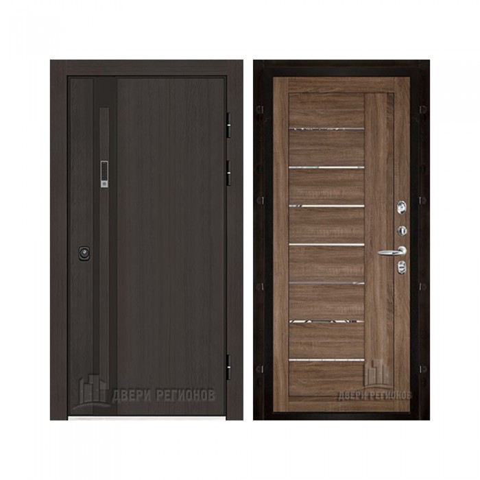 Дверь входная уличная Элит Термо, цвет Темный дуб, панель - light 2110 (зеркало) цвет Серый велюр