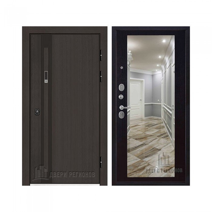 Дверь входная уличная Элит Термо, цвет Темный дуб, панель - Зеркало maxi цвет Венге