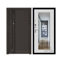 Дверь входная уличная Элит Термо, цвет Темный дуб, панель - Зеркало maxi цвет Белый сандал