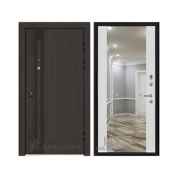 Дверь входная уличная Элит Термо, цвет Темный дуб, панель - Зеркало infinity цвет Белый