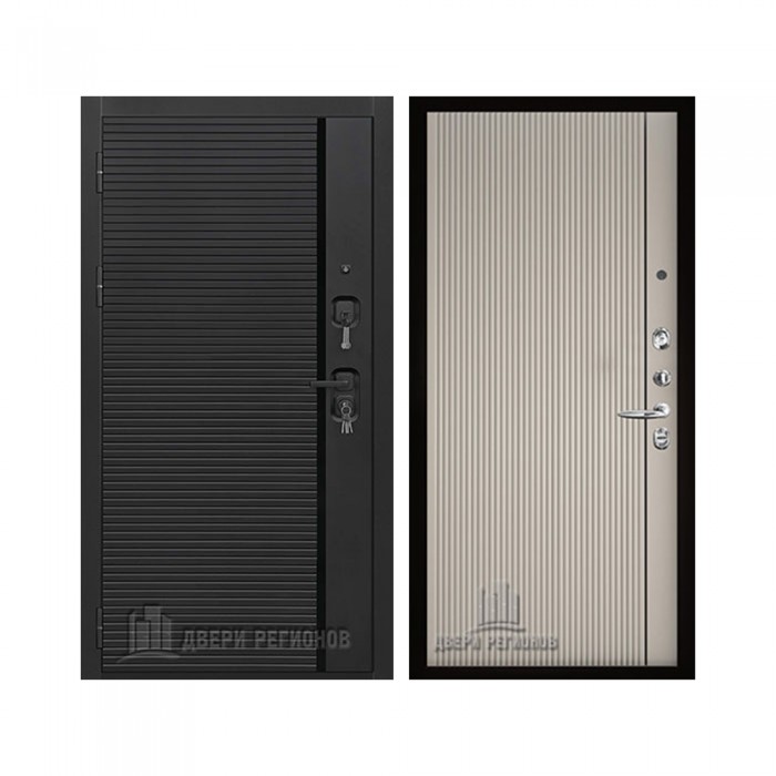 Президент Стайл зеркало, цвет Чёрная Мягкая Шагрень, панель - Лайн 1 цвет Галечный серый