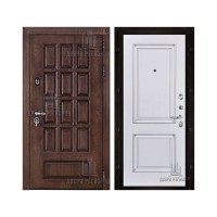 Уличная Центурион Термо, цвет Лиственница мореная + черная патина, панель - Багет 32 цвет Эмаль белая/Патина серебро