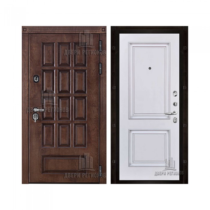 Уличная Центурион Термо, цвет Лиственница мореная + черная патина, панель - Багет 32 цвет Эмаль белая/Патина серебро