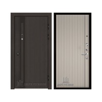 Дверь входная уличная Элит Термо, цвет Темный дуб, панель - Лайн 1 цвет Галечный серый