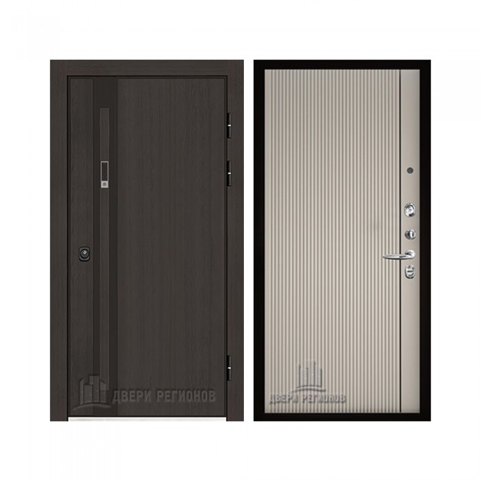 Дверь входная уличная Элит Термо, цвет Темный дуб, панель - Лайн 1 цвет Галечный серый