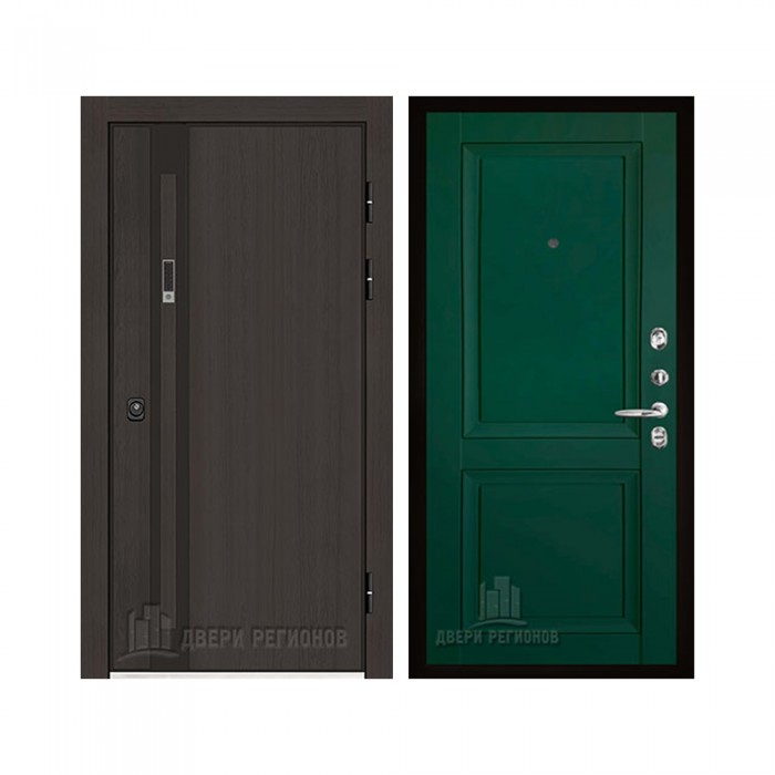 Дверь входная уличная Элит Термо, цвет Темный дуб, панель - decanto цвет Зеленый бархат