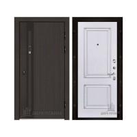 Дверь входная уличная Элит Термо, цвет Темный дуб, панель - Багет 32 цвет Эмаль белая/Патина серебро