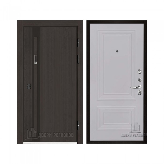 Дверь входная уличная Элит Термо, цвет Темный дуб, панель - Престиж 1-2 цвет Серый шелк