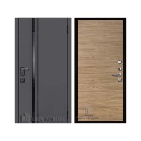 Уличная Обсидиан Термо, цвет Серая эмаль, вставка черное стекло, панель - tamburat 4100 цвет Дуб Мадейра