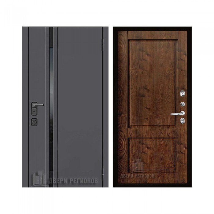 Уличная Обсидиан Термо, цвет Серая эмаль, вставка черное стекло, панель - Сицилия цвет Орех шоколадный