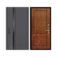 Уличная Обсидиан Термо, цвет Серая эмаль, вставка черное стекло, панель - Сицилия цвет Орех натуральный