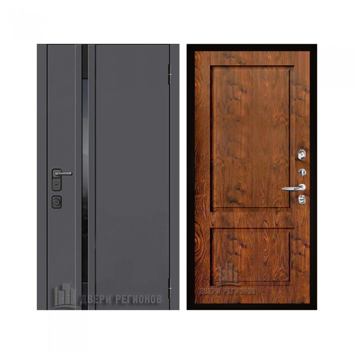 Уличная Обсидиан Термо, цвет Серая эмаль, вставка черное стекло, панель - Сицилия цвет Орех натуральный