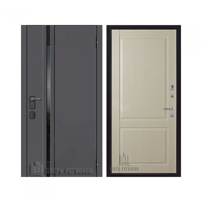 Уличная Обсидиан Термо, цвет Серая эмаль, вставка черное стекло, панель - Нова цвет Серена керамик