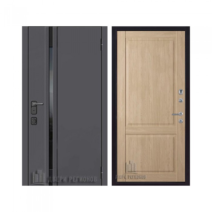 Уличная Обсидиан Термо, цвет Серая эмаль, вставка черное стекло, панель - Нова цвет Дуб натуральный