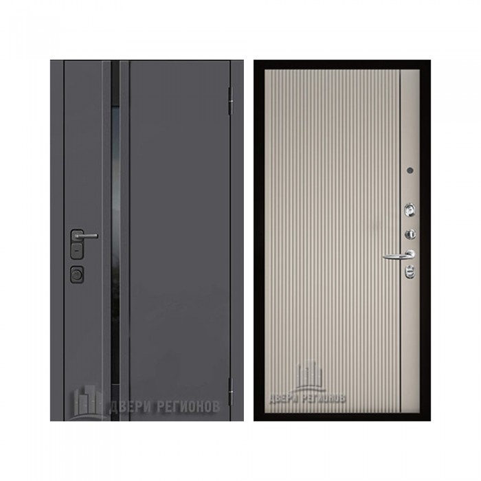 Уличная Обсидиан Термо, цвет Серая эмаль, вставка черное стекло, панель - Лайн 1 цвет Галечный серый