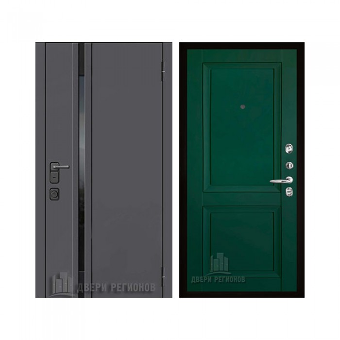 Уличная Обсидиан Термо, цвет Серая эмаль, вставка черное стекло, панель - decanto цвет Зеленый бархат