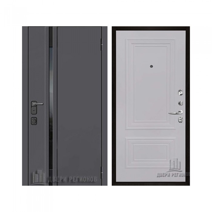 Уличная Обсидиан Термо, цвет Серая эмаль, вставка черное стекло, панель - Престиж 1-2 цвет Серый шелк