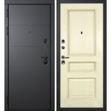 Дверь Э-1 / Фрейм 03 Серый софт / Ясень бисквит/ багет тис. патина карамель