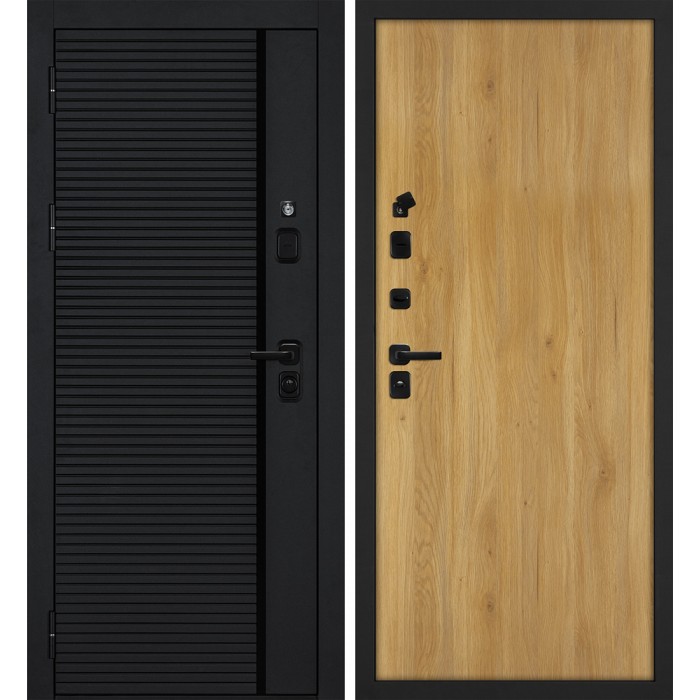 Дверь Скамбио Порте Галактика-173/Гладкая Черный мягкая шагрень / Дуб золотистый