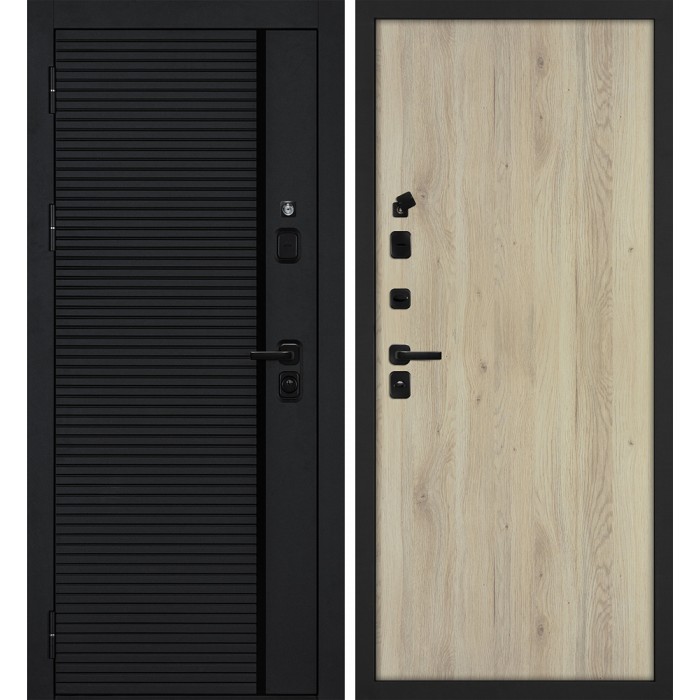 Дверь Скамбио Порте Галактика-173/Гладкая Черный мягкая шагрень / Дуб молочный